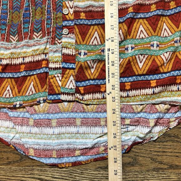BKE Shirt Womens Large Lace Sleeve Button Up Aztec Southwest Boho Western - Picture 10 of 11